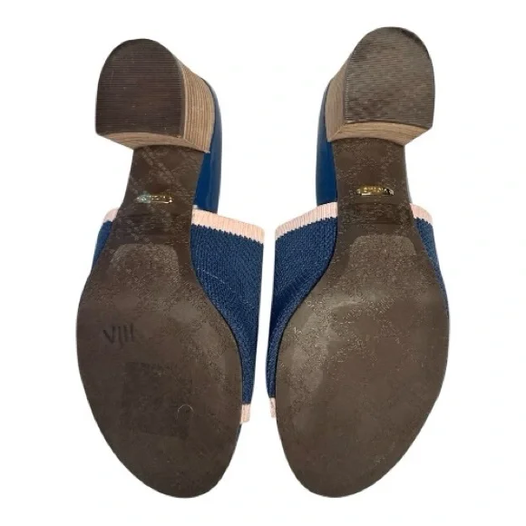 VIONIC Fleur Block Heel Blue w/Pink Trim Mules Knit Upper Slip On Sandals Size 9 - Picture 5 of 7